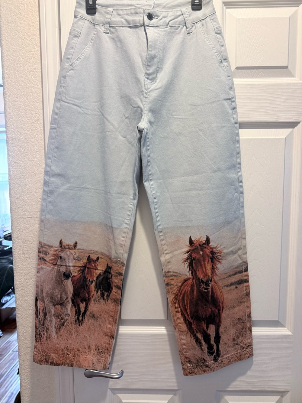 Light Blue Jeans with Horse Print